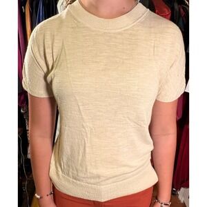 Banana Republic Short Sleeve Sweater Womens S Cream Excellent Linen Rayon Knit